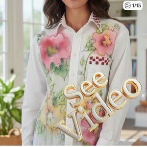 👛 (ANY 2/$20) PURITAN Floral Long Length Blouse, M